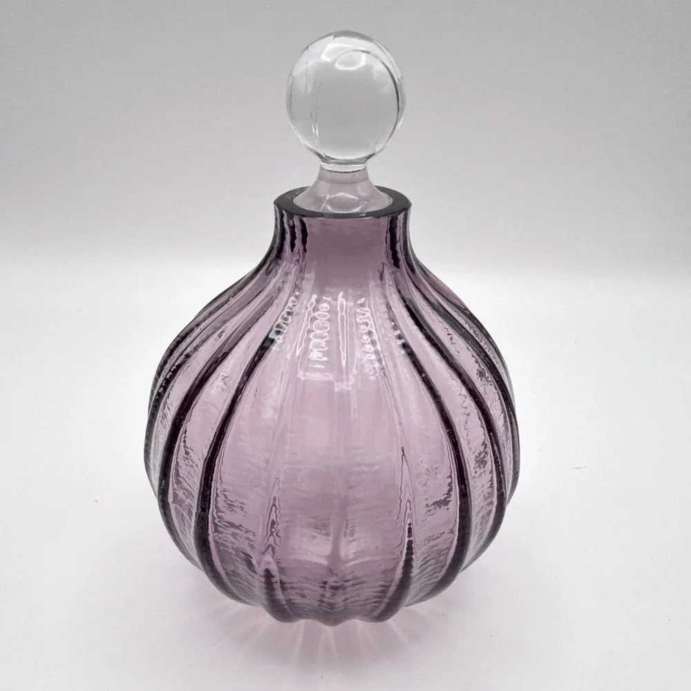 Vintage Purfume Bottle Purple Art Glass Fluted Scalloped Stopper